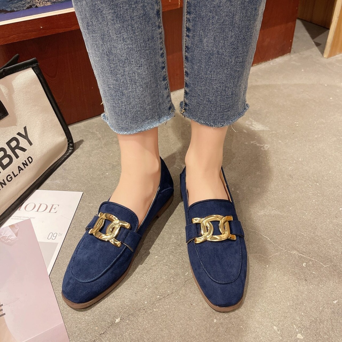 Women's Shoes Navy Color Casual Loafers Flat Shoes Suede Comfort Daily  Footwear