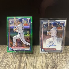 2024 Bowman Chrome Draft Green Casey Cook 69/99  Texas Rangers  + Base Auto 