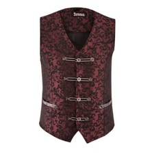 Premium Extreme Quality Mens Vest Waistcoat Red Damask Velvet Goth Steampunk Vtg