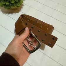 Vintage Brown Genuine Leather Studded Grommet Belt Mens Size 2XL