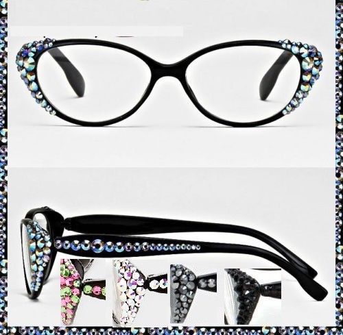 Crystal Rhinestone Oval Reading Glasses Optical Frame Lens Bling Retro Cat  Eye