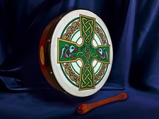 Handmade Dannan 10" Vegan Bodhran Hand Drum - The Green Brian Boru Bodhr&aacute;n