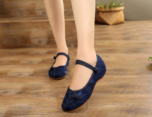 Women Chinese Folk Embroidered Flat Shoes Floral Mary Jane Sandals Shoes Comfort - Picture 5 of 22