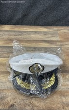 New Yacht Captain Hat Adult Sailor Boat White Black Embroidered Costume Party OS