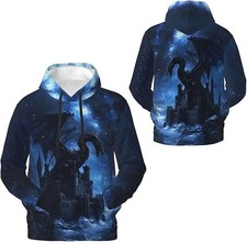 Gothic Dragon Castle Hoodie Pullover Sweatshirt with Midnight Starry Night