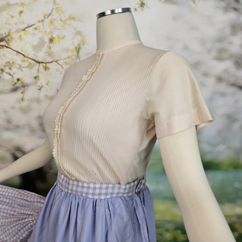 Vintage 1950s Blouse Top Shirt Petal Pink Back Button Closures Pleated Lace - Picture 6 of 14