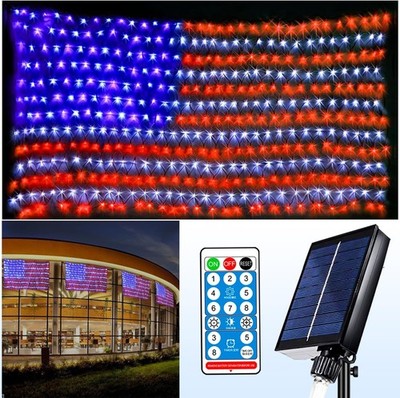 Solar American Flag Lights Outdoor,420 Leds American Flag Net Lights 6.5Ft X 3.2