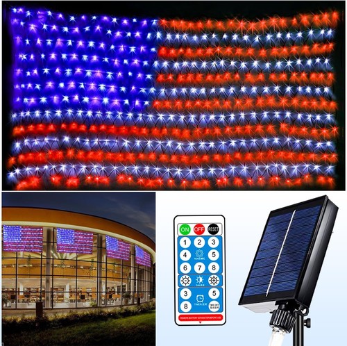 Solar American Flag Lights Outdoor,420 Leds American Flag Net Lights 6.5Ft X 3.2