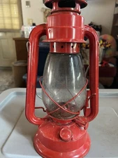 Vintage 12"  KEROSENE LANTERN RED with CLEAR GLOBE & wick