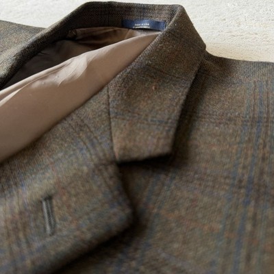 Vintage Hart Schaffner Marx Gold Mens Plaid Blazer 44 100% Worsted Wool ~ Olive