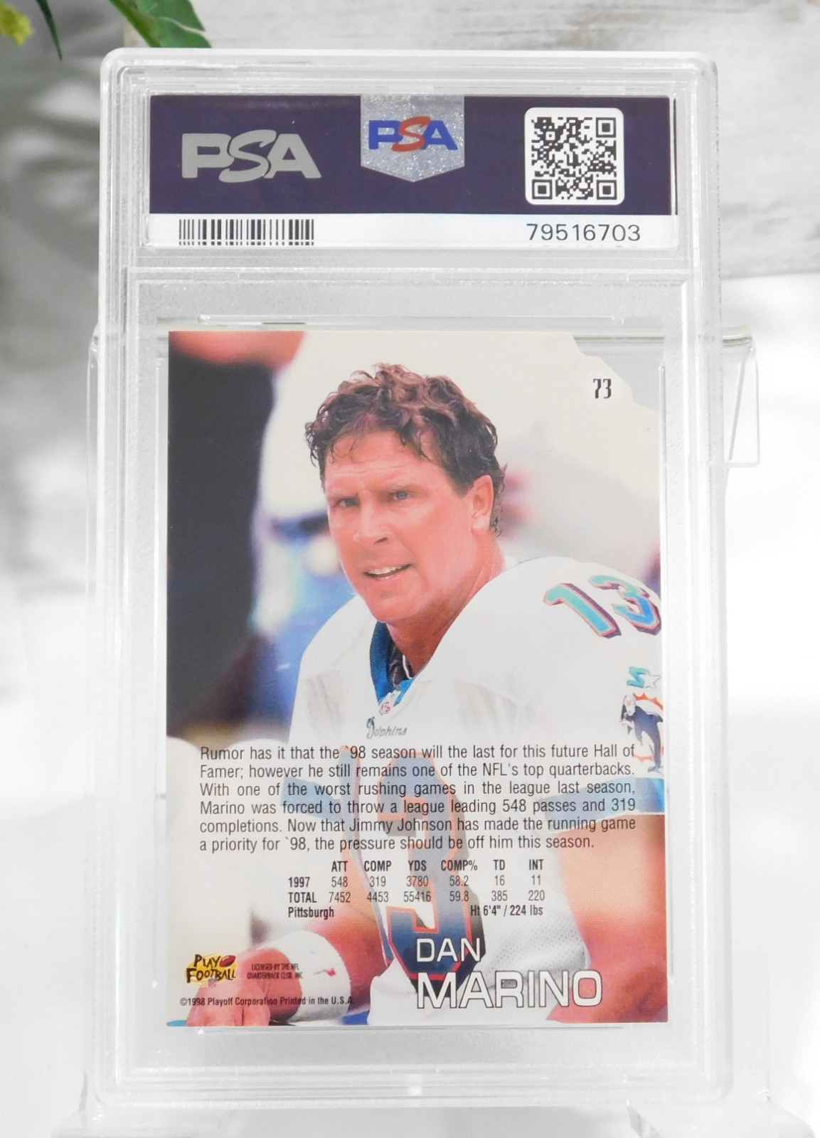 1998 PLAYOFF ABSOLUTE RETAIL DIE-CAST #73 HOF DAN MARINO RARE GEM MINT 10 CARD view 5