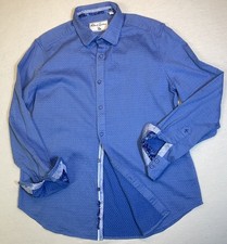 Robert Graham Shirt XL Blue Button Up Geometric Flip Cuff Woven Textured Cotton
