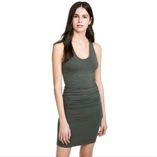 Monrow Womens Dress NWT Tank Shirred Ruched French Terry Green Sleeveless XL