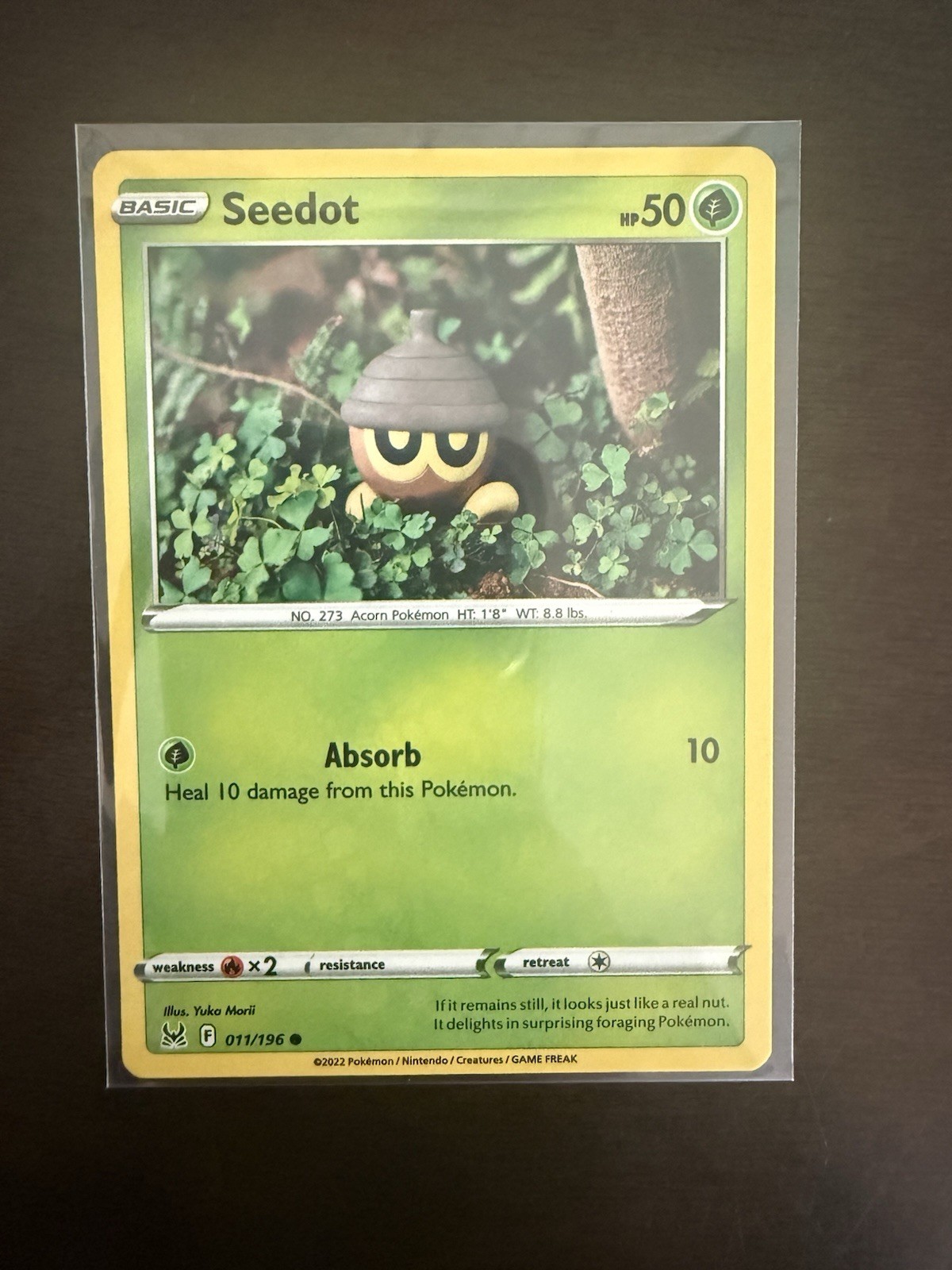 Pokemon TCG Seedot Card 11/196 Lost Origin Yuka Morii Clay Card Mint Condition