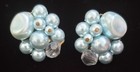 Japan Blue Cluster Beaded Clip On Earrings Vintage — photo 1