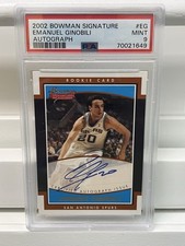 2002 Topps Bowman Signature Manu Ginobili Rookie RC ON CARD AUTO /999 PSA 9. rookie card picture