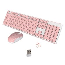 Wireless Keyboard Mouse Combo 2.4G Cute Pink Mute Chocolate Key Optical Set