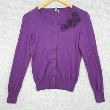 Colsie Cardigan Sweater Purple Floral Cashmere Women's Sz S Cottage Coquette