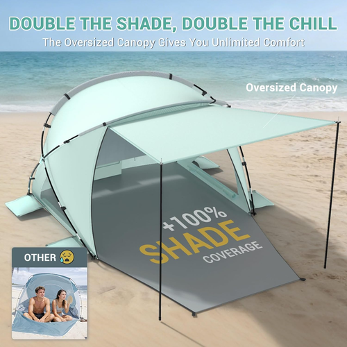 Beach Tent Sun Shelter with Canopy, Cumbrex™ 4-6 Person Pop up Beach Tent, Easy  - Picture 3 of 12