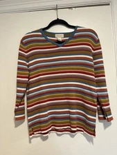 Studio Works Women’s Medium Colorful 3/4 Slit Sleeves V-Neck Ribbed Top.