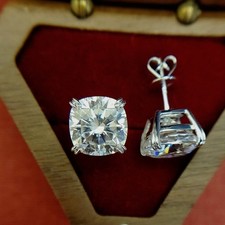 925 Silver Cushion Shape 6.40Cts. Certified White Diamond Studs - Tariffs Free
