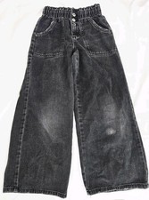 Zara Girls Wide-Leg Black Denim Jeans Size 11-12 Elastic Waist Pockets High Rise