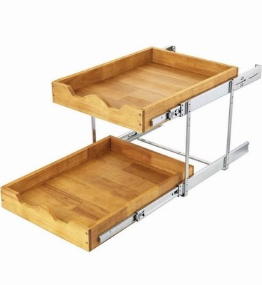 2 Tier Pull Out Cabinet Organizer (20'' W x 21'' D) Wood And Metal Double Tier