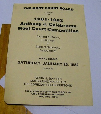 vintage 1982 OHIO NORTHERN UNIVERSITY Moot Court Competition program Ada College
