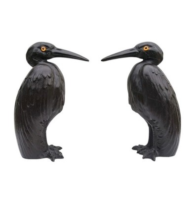 Paar antike Wedgwood England Figuren schwarz Basalt Reiher Storch Vogel Glasaugen