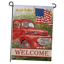 Welcome Summer American Red Truck 4th of July Decorative Garden Flag, House