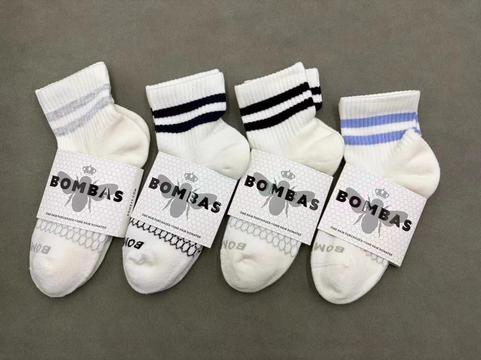 4 pairs BOMBAS Women's Quarter socks S 4 color striped white