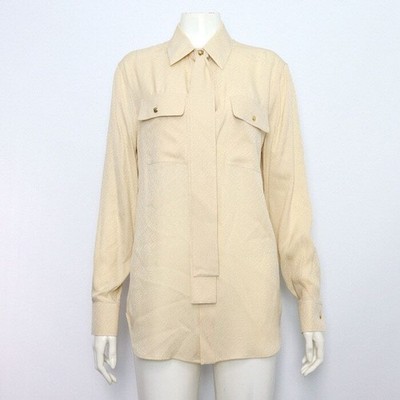 Celine Silk Allover Logo Embroidery Bow Tie Women's Blouse Shirt 152318040