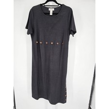 Drapers & Damons Womens Sz PM Midi Length Cotton Shirt Dress Black w/ Buttons