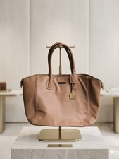 JOY IMAN Tan Satchel Tote Zip Top Gold Hardware Bag Charm Bottom Studs