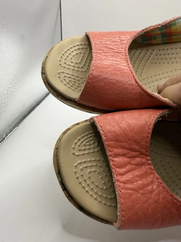 Crocs A Leigh Women's Size 8 Tangerine Leather Cork Wedge Slingback Sandals - Picture 8 of 11
