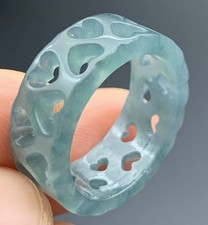 Video Certified Green A Jadeite Jade Love Heart Circle Ring NO. 6.75     420091