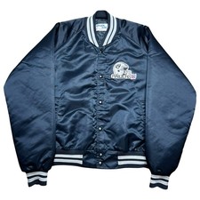 Vintage 1980s Raiders Football Helmet Chalk Line Satin Bomber Jacket Sz L
