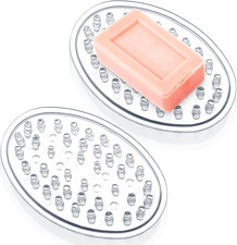 2 Pack Clear Plastic Soap Dish Bar Soap Holder with Drain Holes 4.5x3in