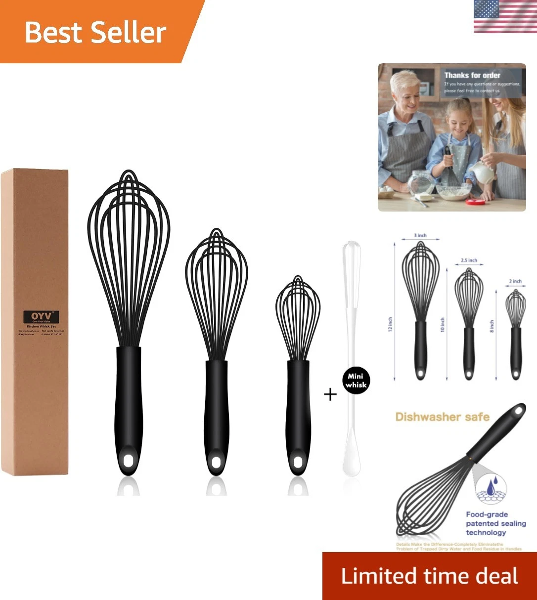 Dishwasher Safe Silicone Whisk, Sealed Waterproof Design Set of 3, Profession...
Opens in a new wind