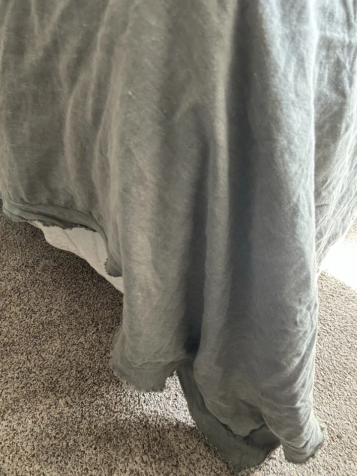 Pottery Barn Belgian Flax Duvet Cover Loden Green Fringe Linen Ruffle King/CK - Image 3 of 4