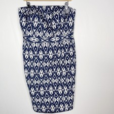 Banana Republic 14 Blue White Jacquard Strapless Ikat Dress Cocktail Structured
