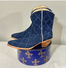 MOMO NEW YORK Size 8 Blue Denim Mid-Calf Boots EU Size 38 Leather Lining & Sole.