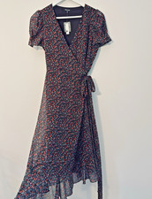 Madewell Wrap Dress SmPetite Dark Floral Flowy Boho Romantic Wedding Guest NWT