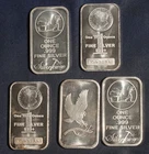 FIVE (5)  1 OZ .999 SILVER INGOTS ( 5 OZ TOTAL)  LOT 181033