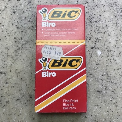 Vintage 1984 12 Pens Bic Biro Blue Ink Ball Pens NOS In Original Box Fine Point