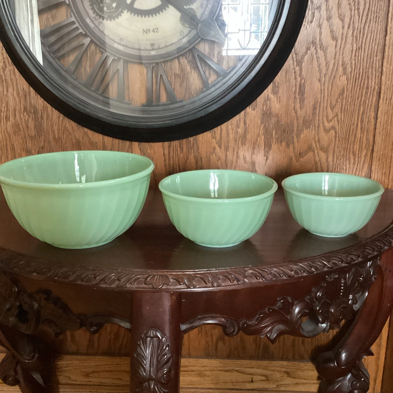 (3)FIRE KING JADEITE SWIRL Nesting MIXING BOWL SET Nice Condition Estate Find