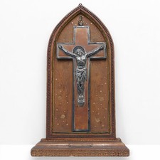 ANTICO ALTARINO CON CROCIFISSO DONO RELIGIOSO 1905 DITTA FERNANDO CLERC MILANO