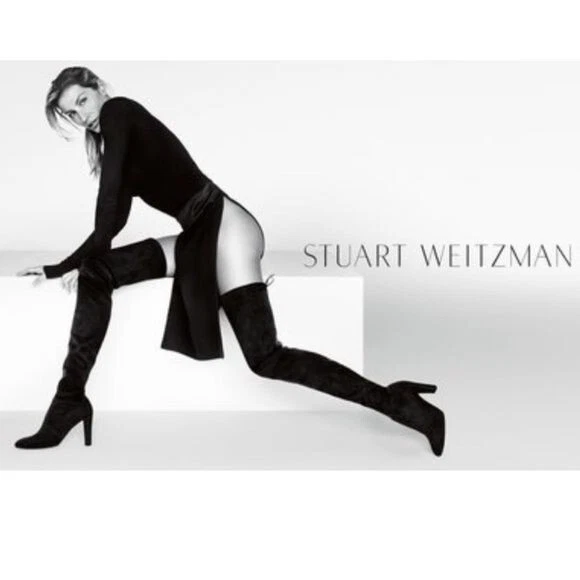 Rare Stuart Weitzman Alllegs OTK Thigh High Stretch Velvet Boots Heels Sz 8 - Image 4 of 4