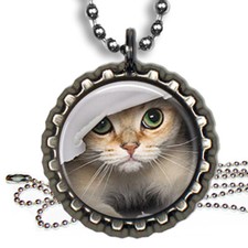 Peeking Kitten Kitty Cat Resin Top Bottle Cap Necklace Handcrafted Gift