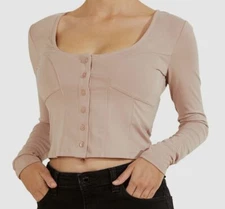 $69 Guess Women's Beige Amori Button-up Blouse Top Size L